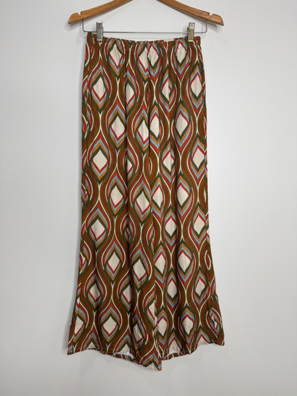 Bryn Walker Viscose Retro Boho Geometric‎ Patterned Wide Leg Elastic Pants XS